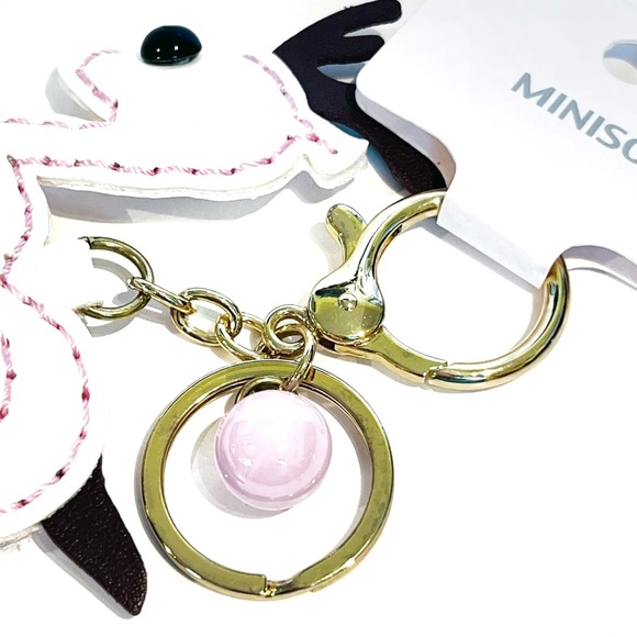 Miniso Cute Deer Bag Charm Heart Glitter Confetti Sequins Pink White Keychain - Picture 8 of 12